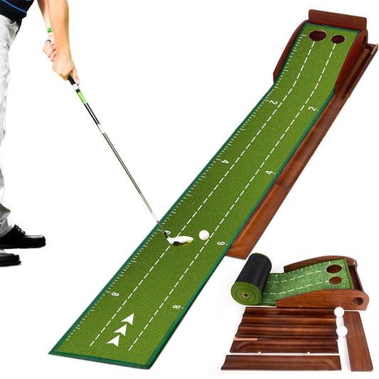Golf Putting Mat Practice Training Aid With Ball Return And 2 Hole Sizes