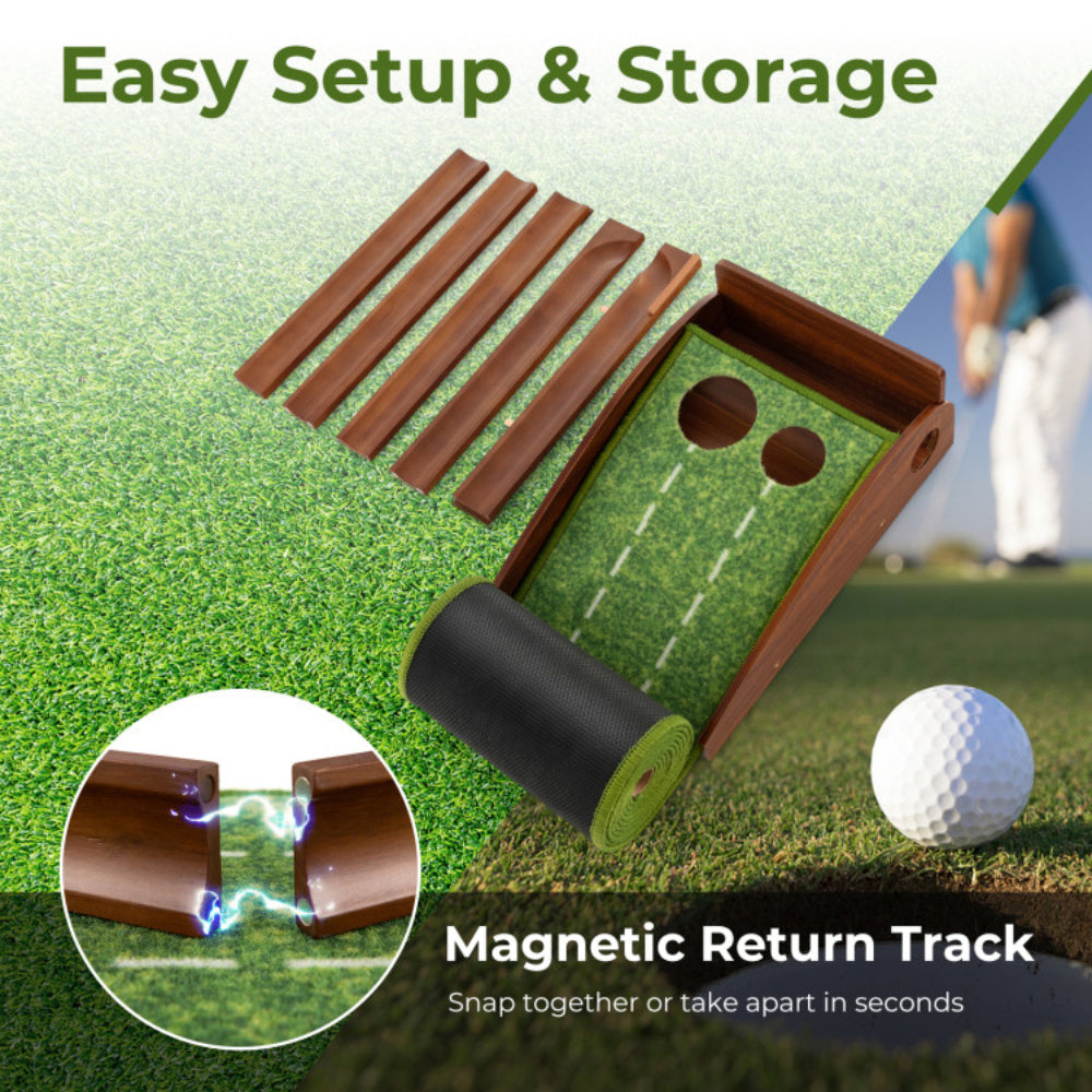 Golf Putting Mat Practice Training Aid With Ball Return And 2 Hole Sizes