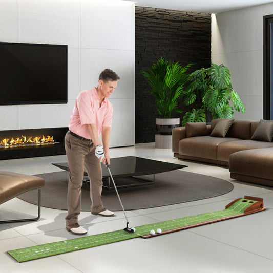 Golf Putting Mat Practice Training Aid With Ball Return And 2 Hole Sizes