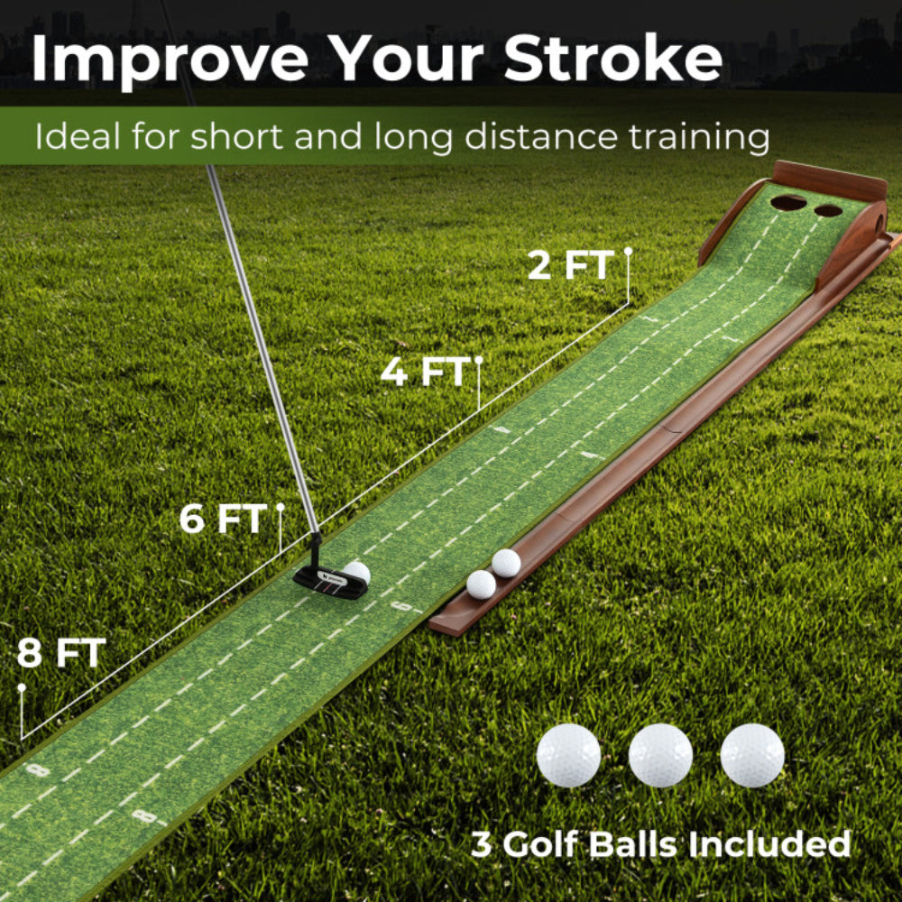 Golf Putting Mat Practice Training Aid With Ball Return And 2 Hole Sizes