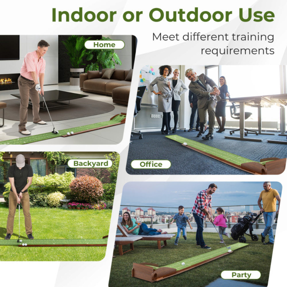 Golf Putting Mat Practice Training Aid With Ball Return And 2 Hole Sizes