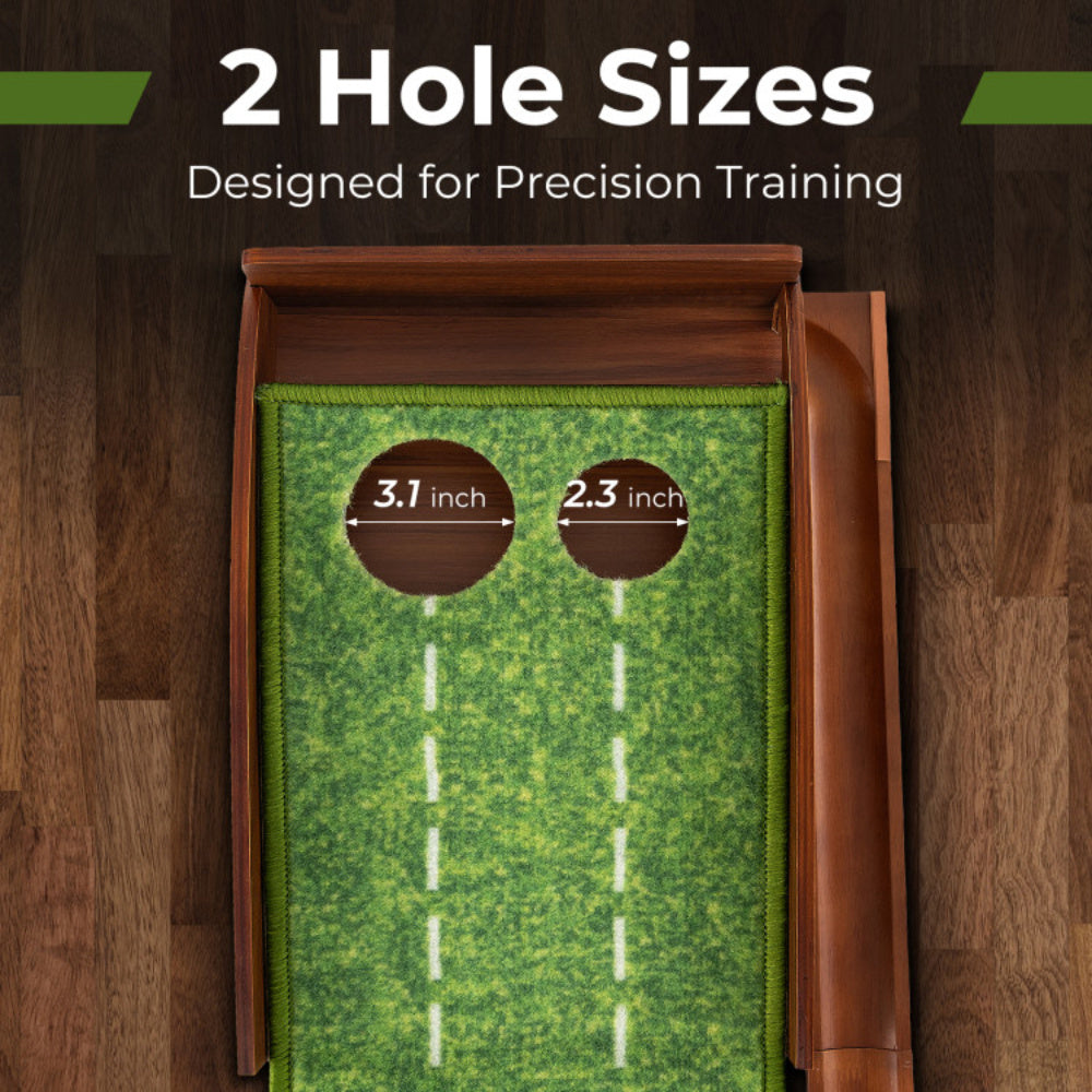 Golf Putting Mat Practice Training Aid With Ball Return And 2 Hole Sizes