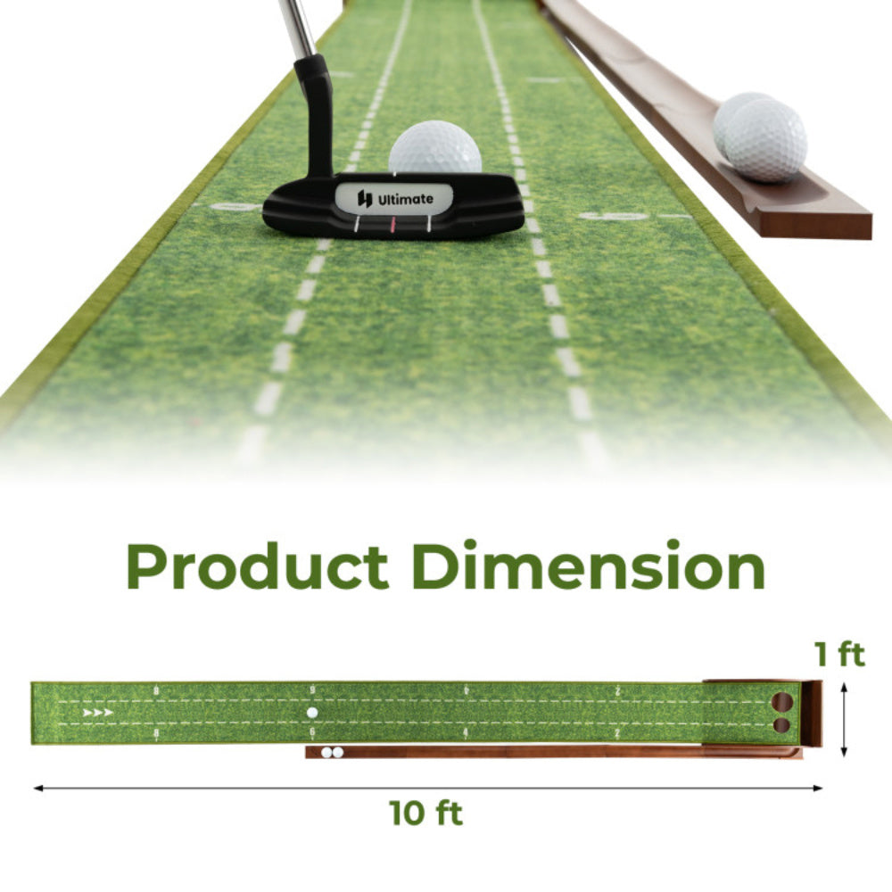 Golf Putting Mat Practice Training Aid With Ball Return And 2 Hole Sizes